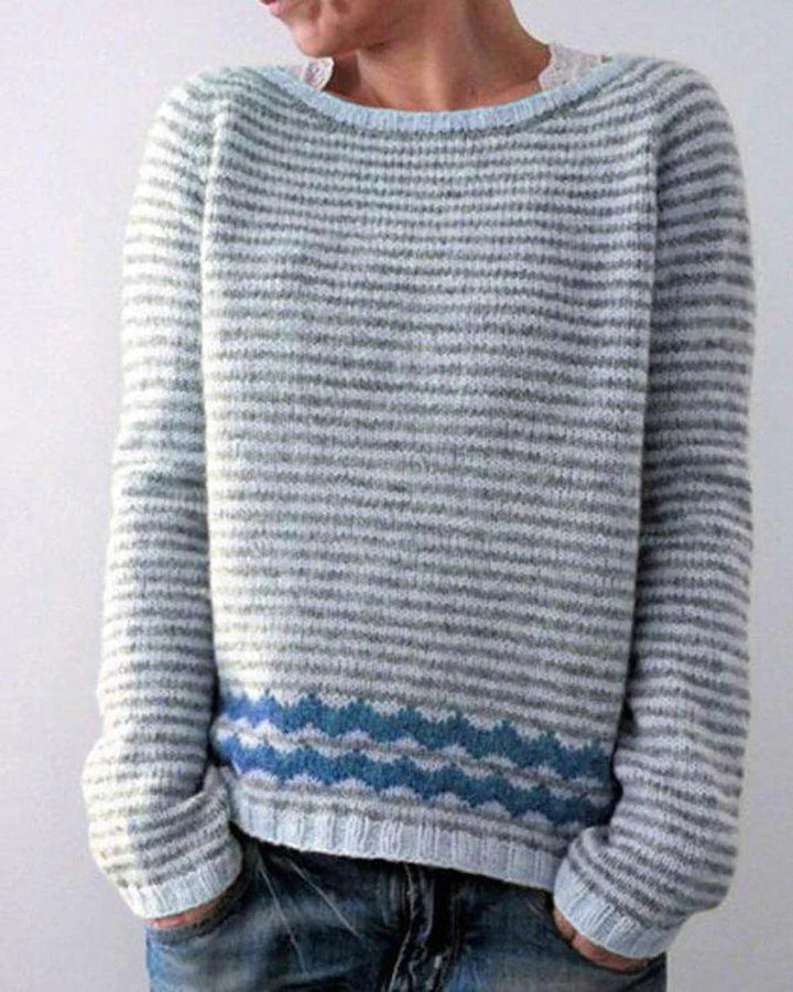 Striped Scandinavian sweater - soft gray Norwegian women's sweater