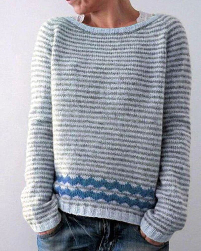 Striped Scandinavian sweater - soft gray Norwegian women's sweater