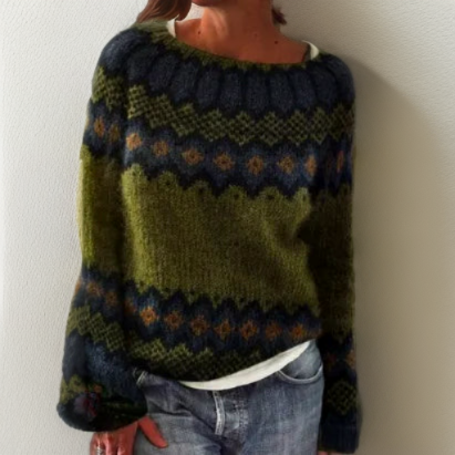 Green Norwegian  sweater for women - Scandinavian knitted women's sweater